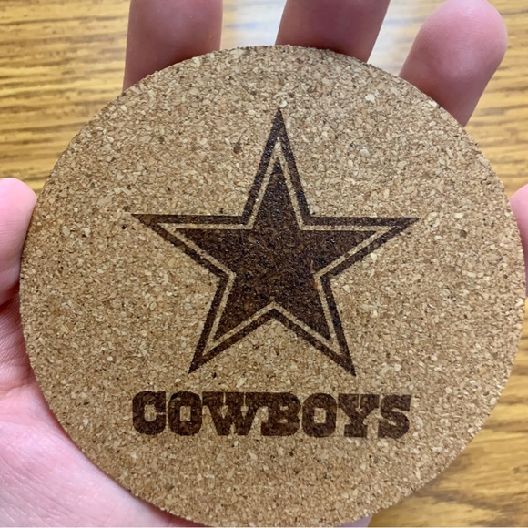 Cowboys Logo Laser Engraved Cork Coaster - Picture 5 of 6